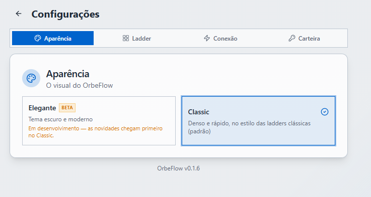 Configurações — Aparência