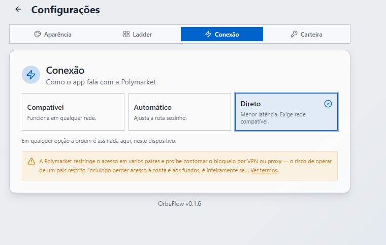 Configurações — Conexão